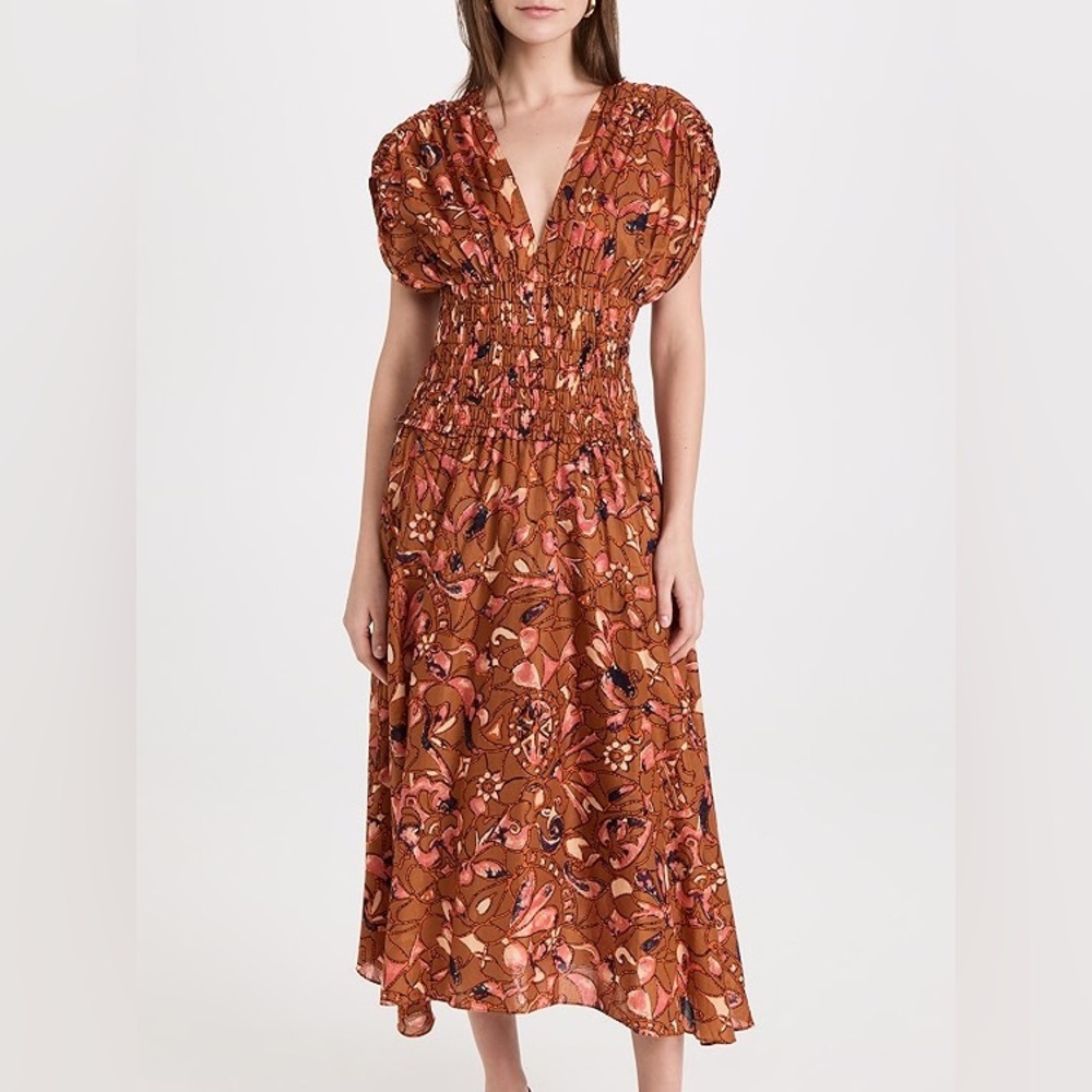 A.L.C. Floral Print Midi Dress in Brown
